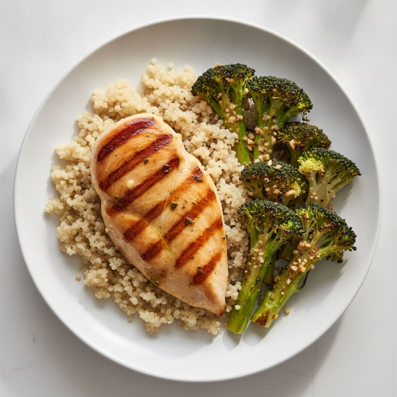 Grilled Chicken Breast with Quinoa and Roasted Broccoli