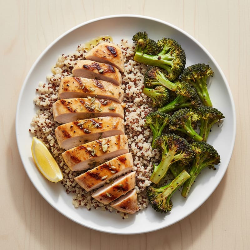 Grilled Chicken Breast with Quinoa and Roasted Broccoli