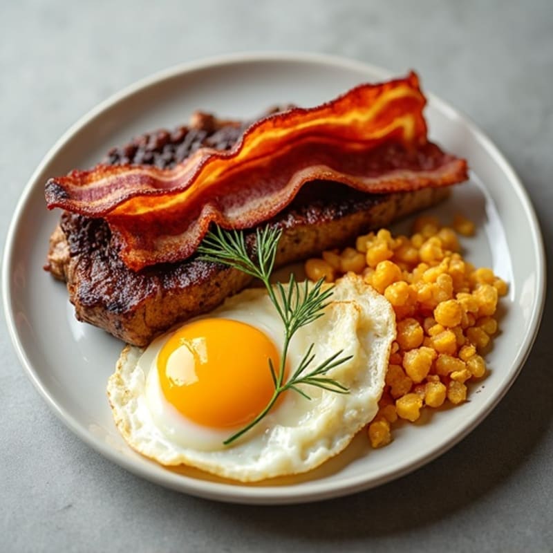 Crispy Bacon and Egg Scramble with Seared Steak