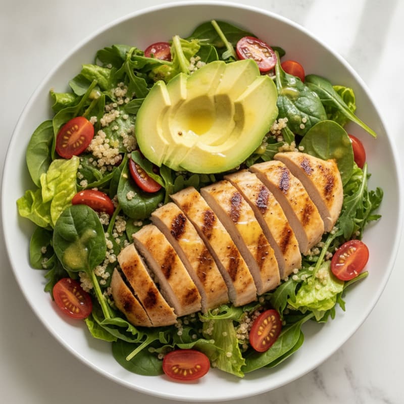 Grilled Chicken Salad with Quinoa and Mixed Greens