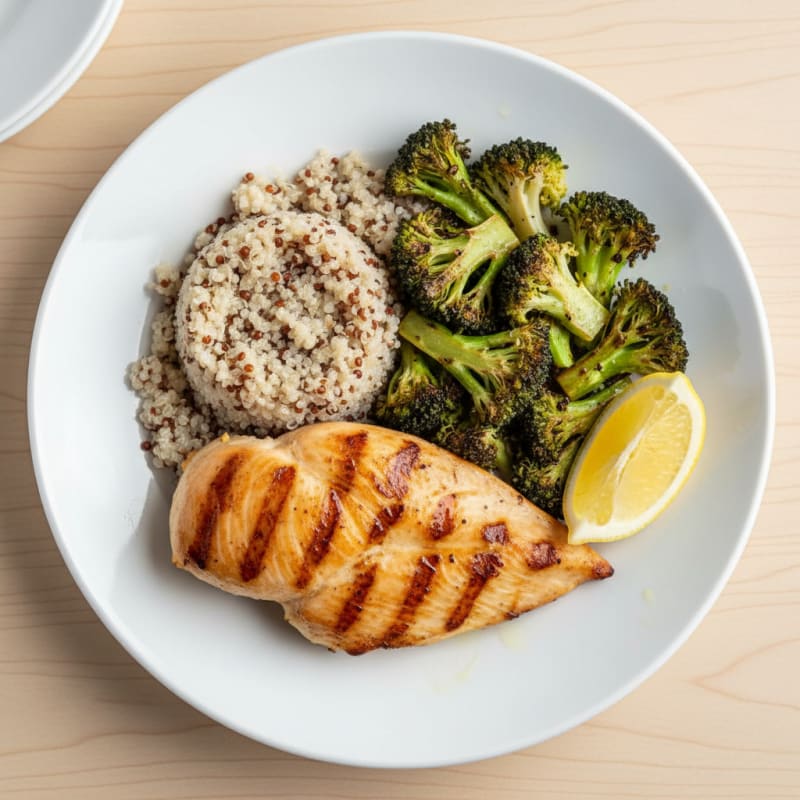 Grilled Chicken Breast with Quinoa and Roasted Broccoli