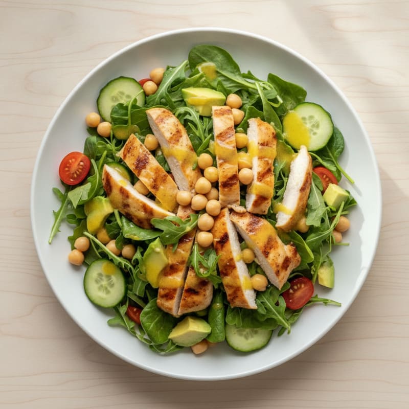 Grilled Chicken Salad with Mixed Greens and Chickpeas