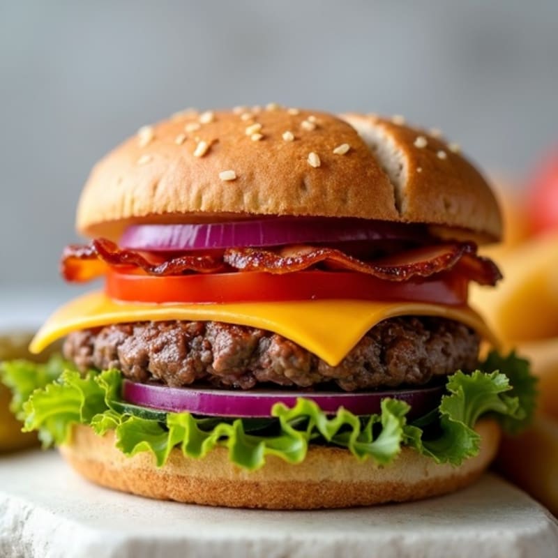 Lean Ground Beef Cheeseburger with Extra Crispy Turkey Bacon