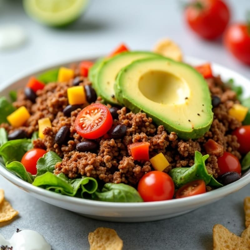 Spicy Lean Ground Beef Crunchy Taco Salad