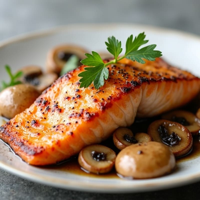 Crispy Pan-Seared Salmon with Garlic Butter Mushrooms
