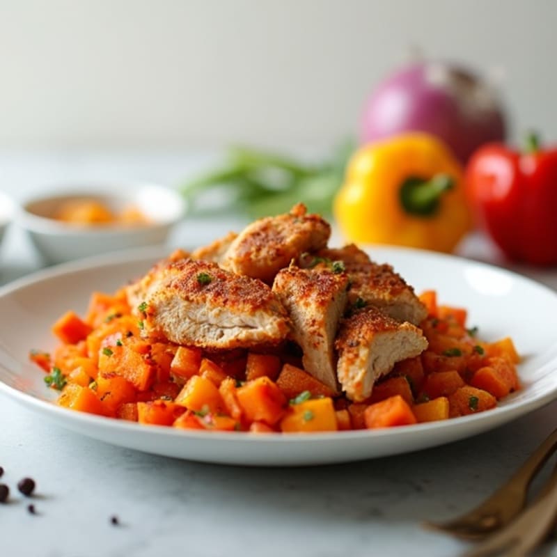 Crispy Shredded Chicken with Sweet Potato Hash