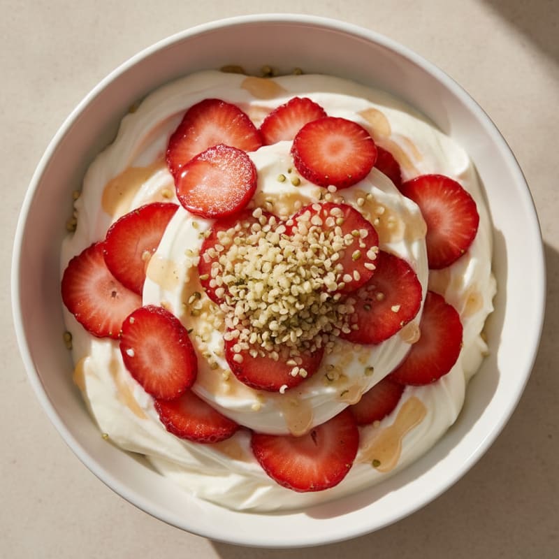 Protein Yogurt Parfait with Whey and Sliced Strawberries