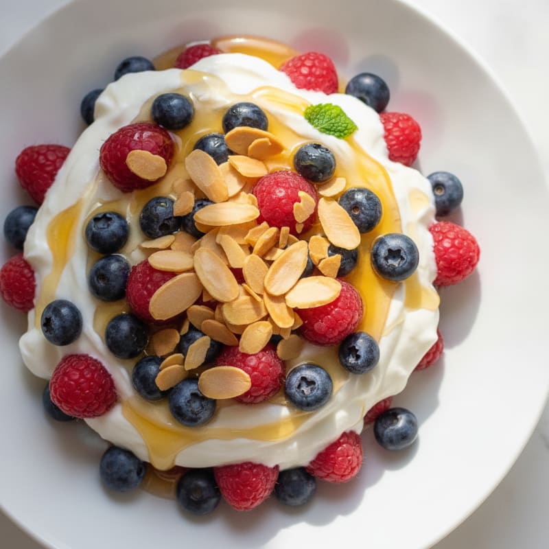 Greek Yogurt Parfait with Mixed Berries and Almonds