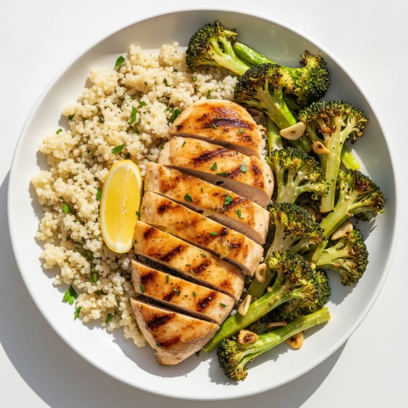 Grilled Chicken Breast with Roasted Broccoli and Quinoa