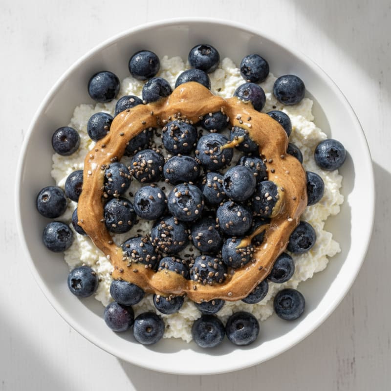 Cottage Cheese Berry Bowl with Almond Butter and Chia Seeds