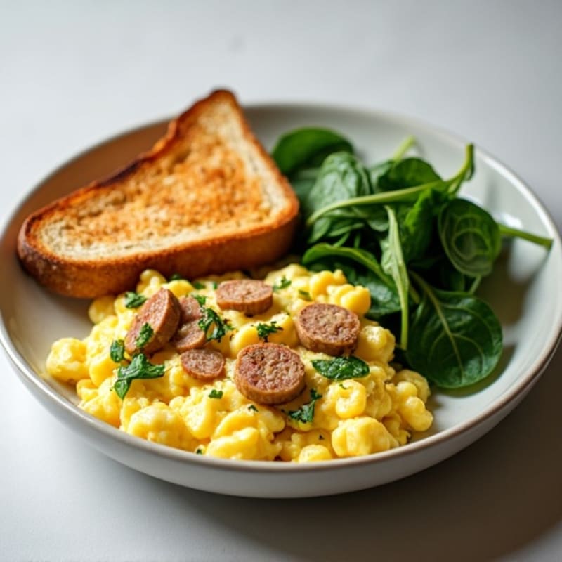Egg White Scramble with Turkey Sausage and Spinach
