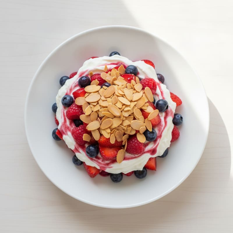 Greek Yogurt Protein Parfait with Mixed Berries and Almonds