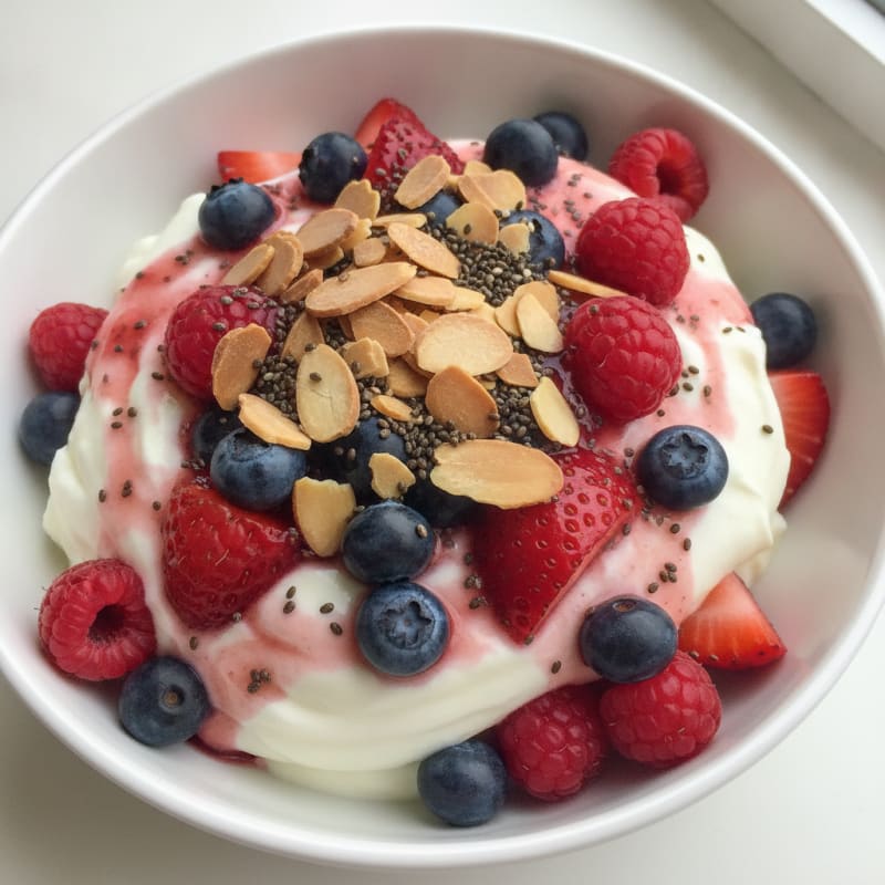 Greek Yogurt Protein Parfait with Mixed Berries and Almonds