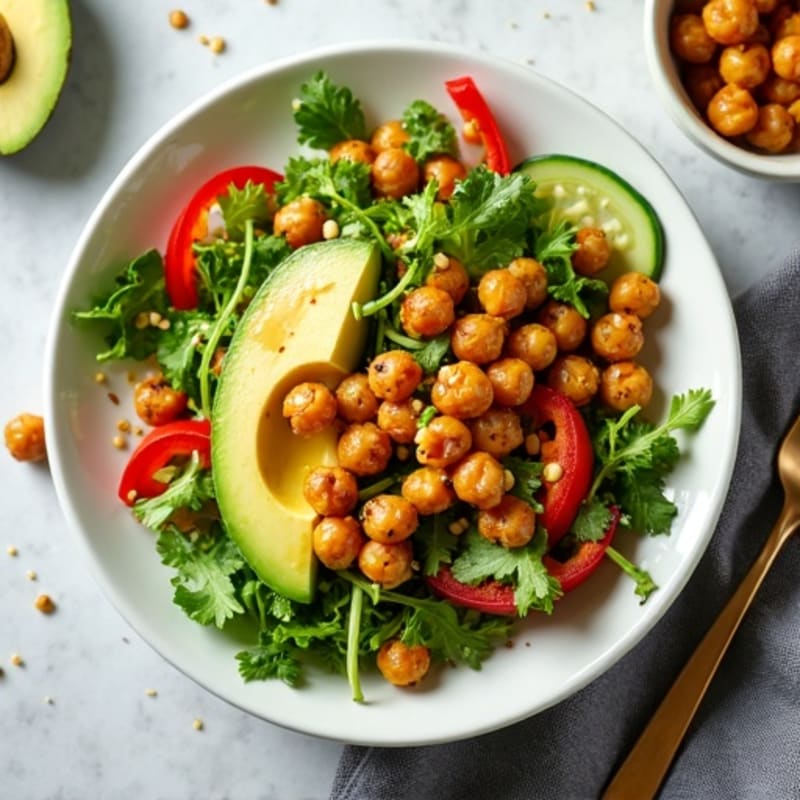 Crispy Chickpea and Avocado Salad with Lemon Tahini Dressing