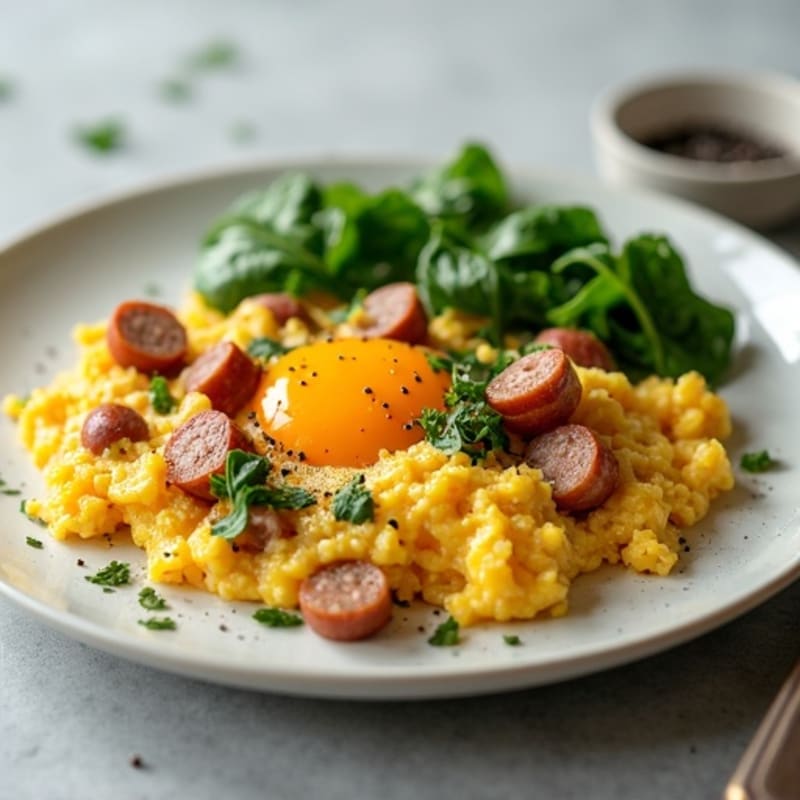 Egg and Turkey Sausage Scramble with Spinach