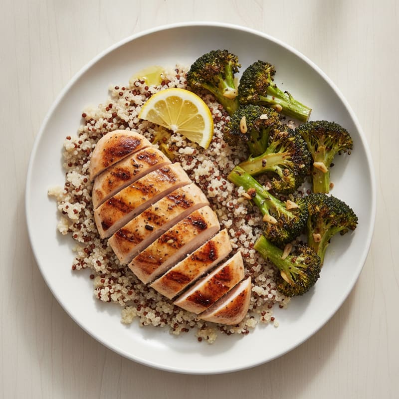 Grilled Chicken Breast with Quinoa and Roasted Broccoli