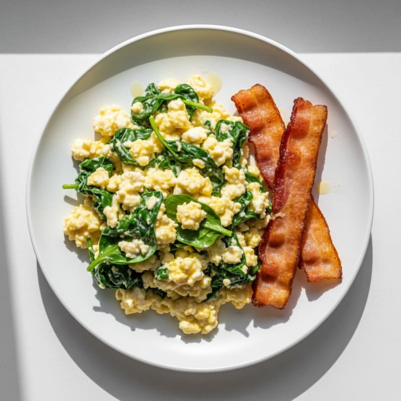 Cottage Cheese Scramble with Spinach and Turkey Bacon