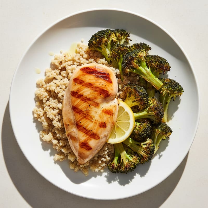 Grilled Chicken Breast with Quinoa and Roasted Broccoli
