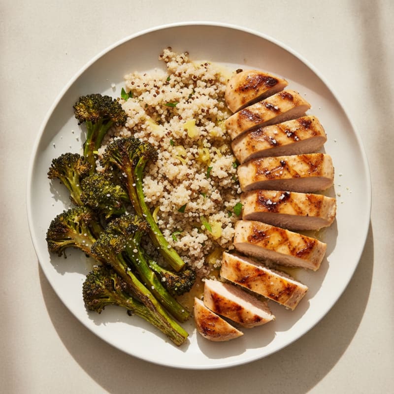 Grilled Chicken Breast with Quinoa and Roasted Broccoli