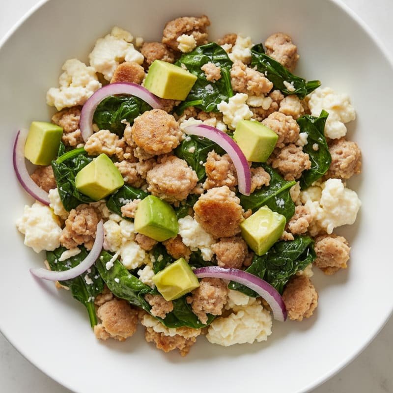 Egg White and Turkey Sausage Scramble with Spinach