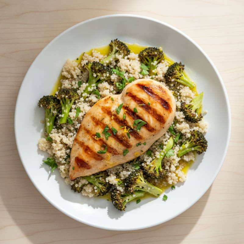 Grilled Chicken Breast with Quinoa and Roasted Broccoli