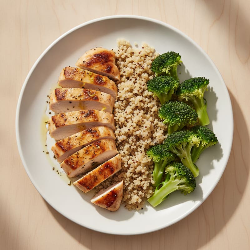 Grilled Chicken Breast with Quinoa and Steamed Broccoli