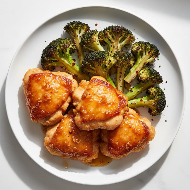 Crispy Honey-Garlic Chicken Thighs with Roasted Broccoli