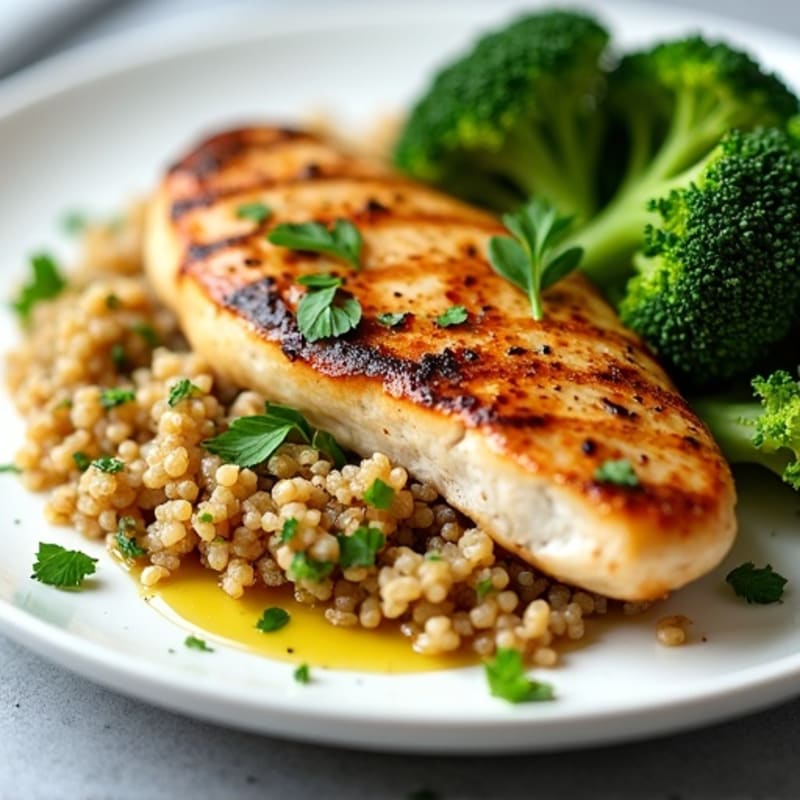 Grilled Chicken Breast with Quinoa and Roasted Broccoli