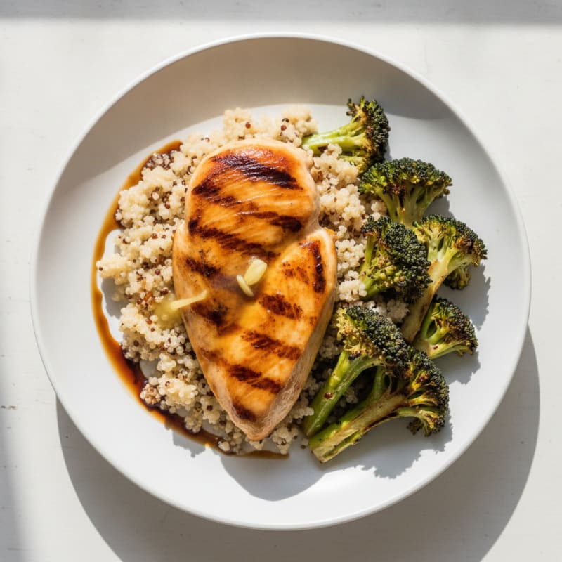 Grilled Chicken Breast with Quinoa and Roasted Broccoli