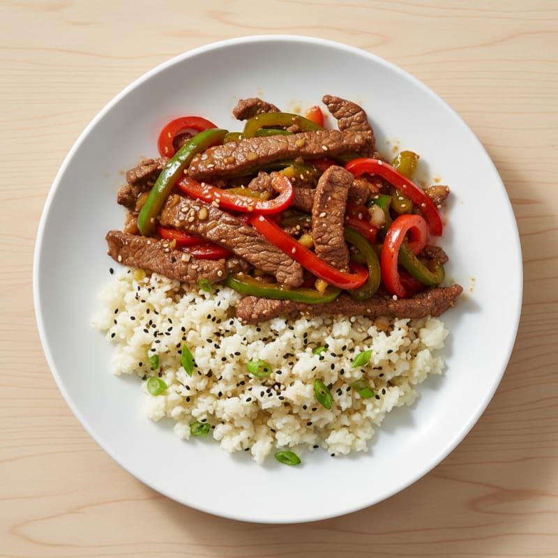 Lean Beef Stir Fry with Bell Peppers and Cauliflower Rice