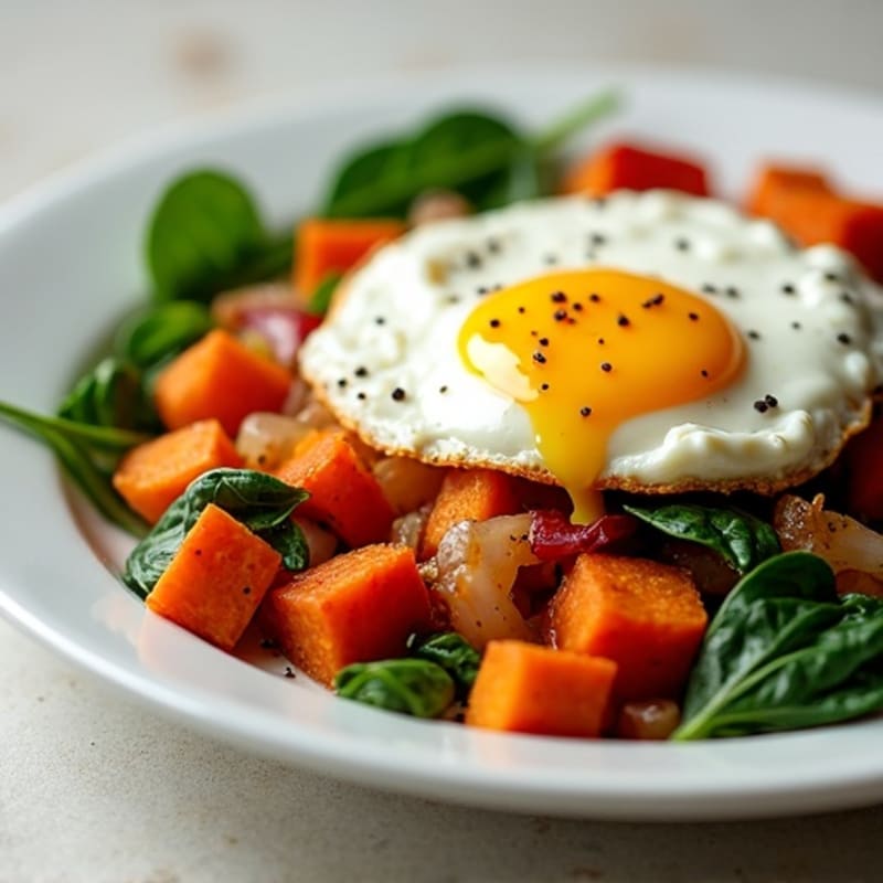 Sweet Potato and Egg Hash with Creamy Cottage Cheese