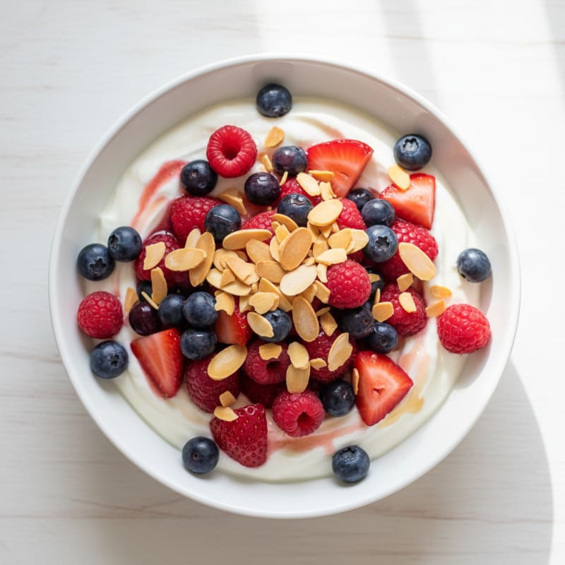 Creamy Greek Yogurt Protein Bowl with Mixed Berries and Almonds