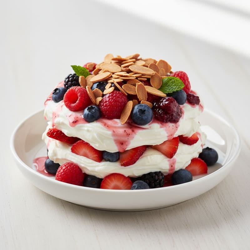 Greek Yogurt Protein Parfait with Mixed Berries and Almonds