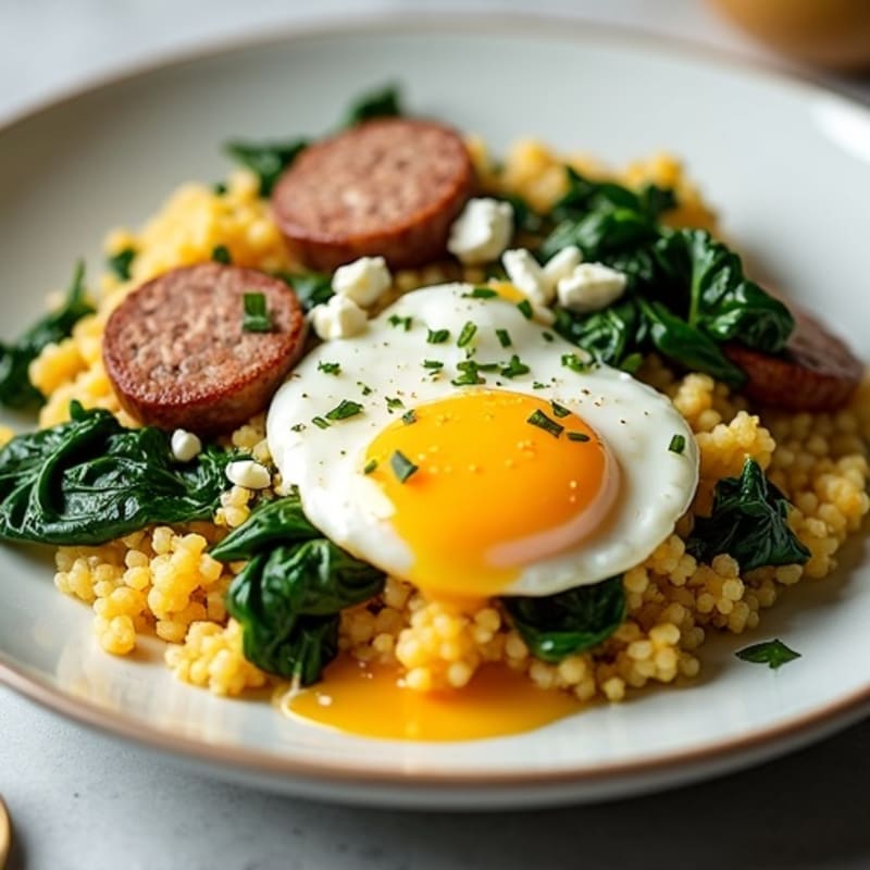 Egg White Scramble with Turkey Sausage and Sautéed Spinach