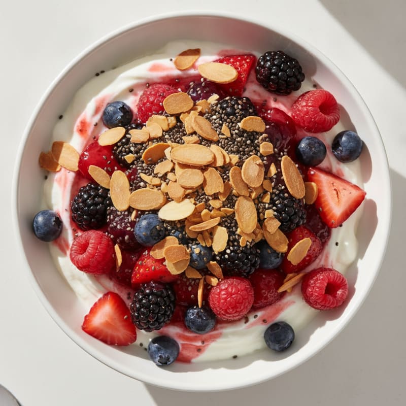 Greek Yogurt Protein Parfait with Mixed Berries and Almonds