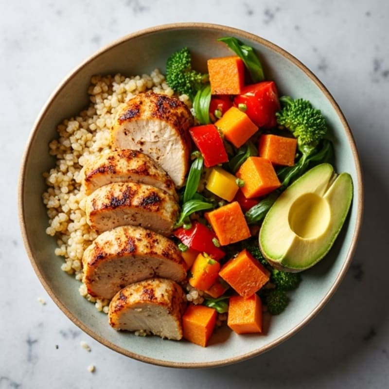 Grilled Chicken and Quinoa Power Bowl with Roasted Vegetables