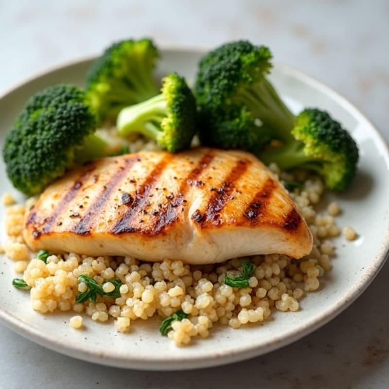 Grilled Chicken Breast with Quinoa and Roasted Broccoli