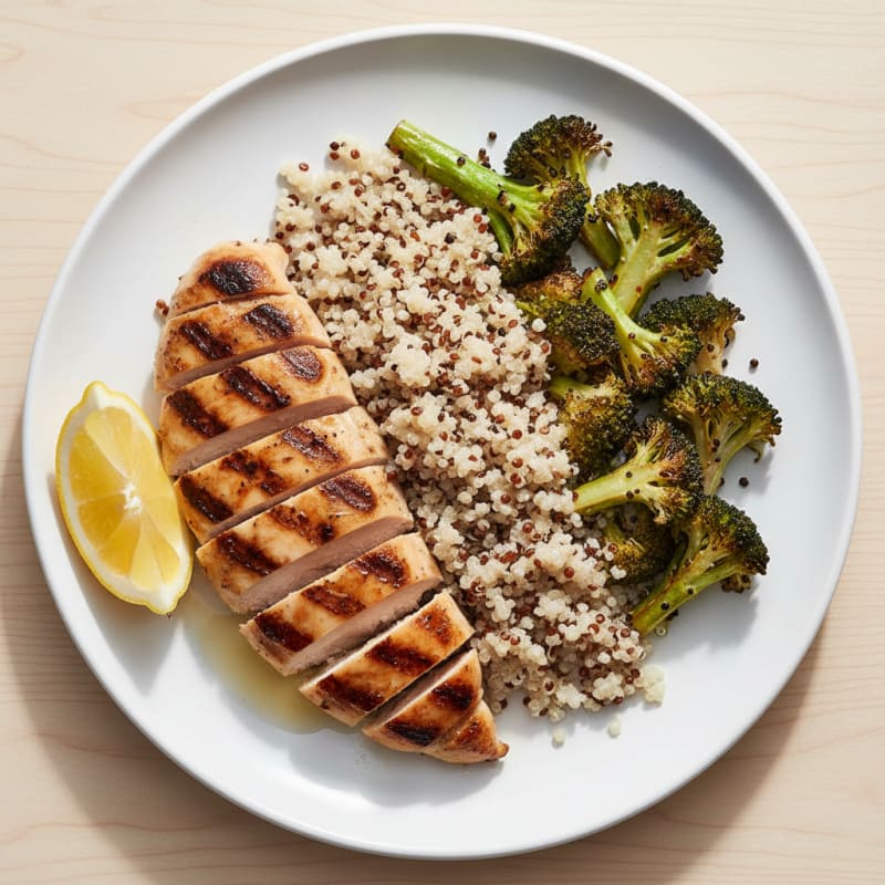 Grilled Chicken Breast with Quinoa and Roasted Broccoli