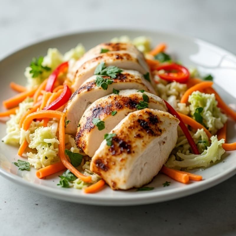 Grilled Chicken Breast with Crunchy Cabbage Slaw
