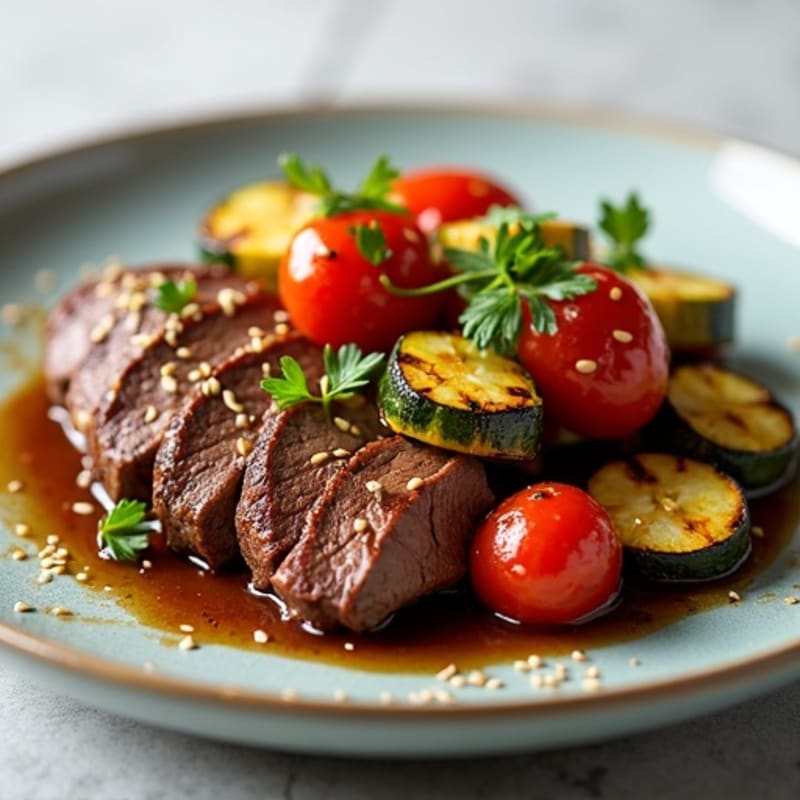 Sweet-Savory Sesame Beef with Charred Vegetables