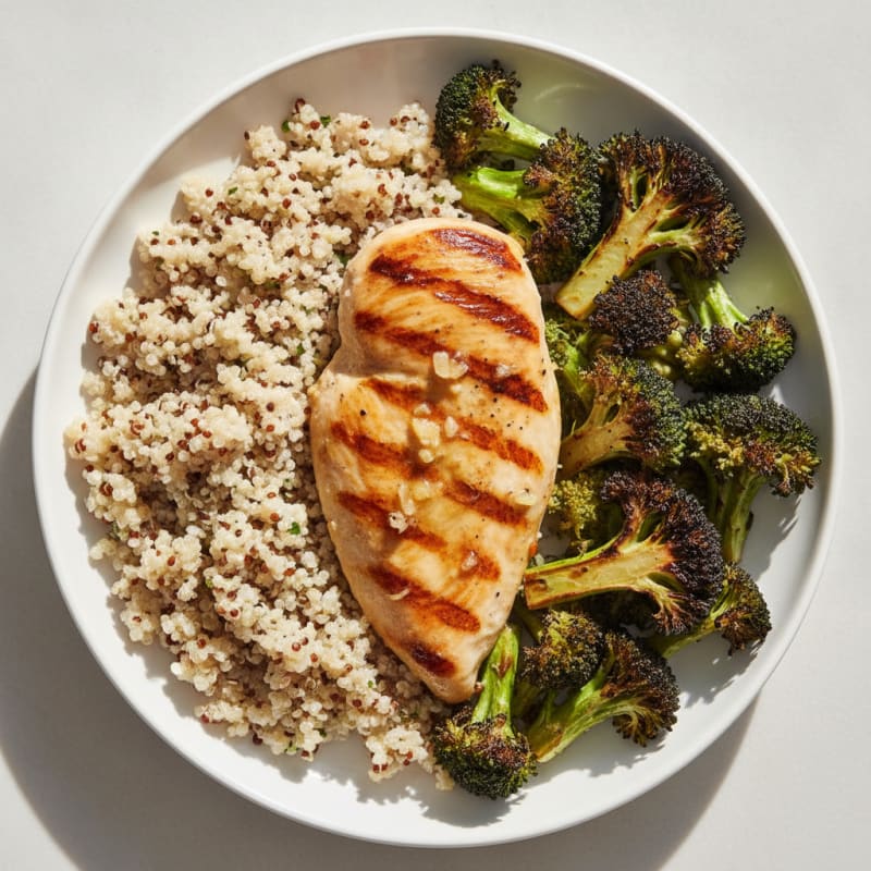 Grilled Chicken Breast with Quinoa and Roasted Broccoli