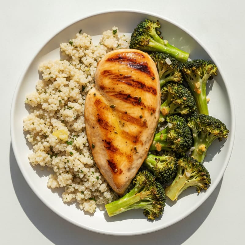 Grilled Chicken Breast with Roasted Broccoli and Quinoa