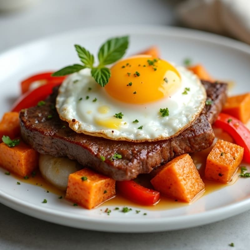 Egg and Steak Sweet Potato Hash