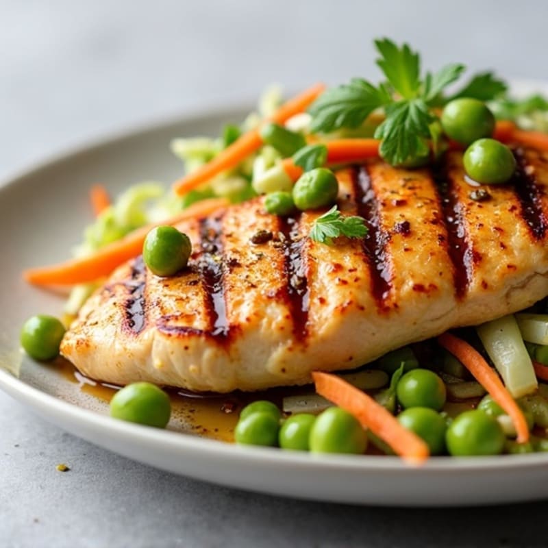 Grilled Chicken Breast with Crunchy Cabbage Slaw and Edamame