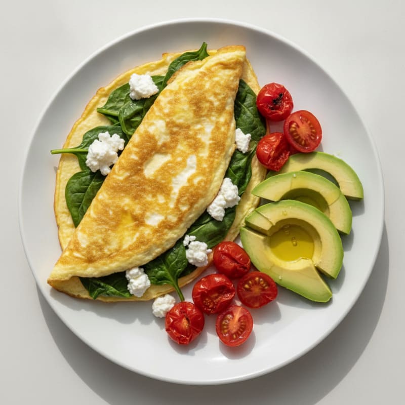 Egg White Spinach Omelette with Cottage Cheese and Cherry Tomatoes