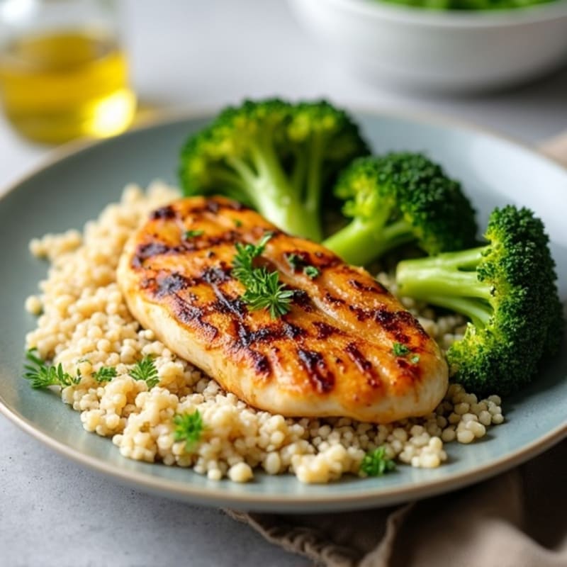 Grilled Chicken Breast with Quinoa and Roasted Broccoli