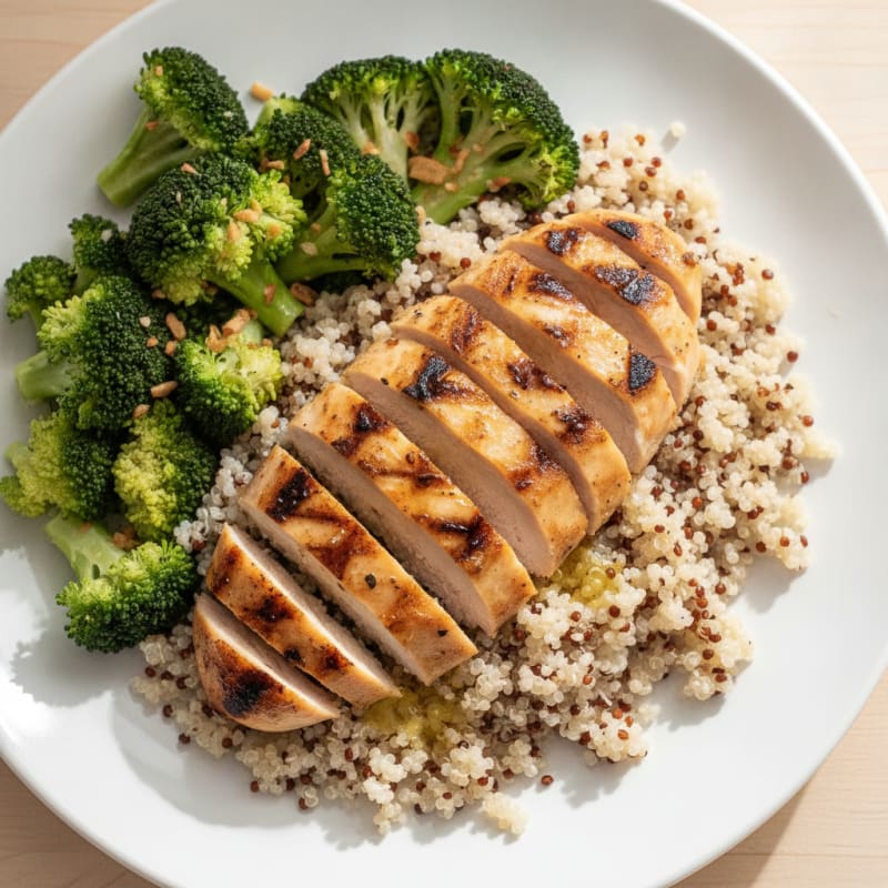 Grilled Chicken Breast with Quinoa and Steamed Broccoli