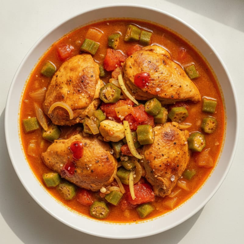 Smoked Chicken Gombo with Palm Oil