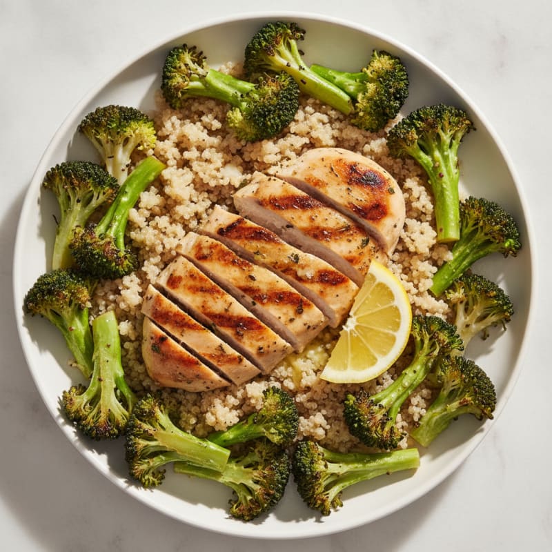 Grilled Chicken Breast with Quinoa and Roasted Broccoli