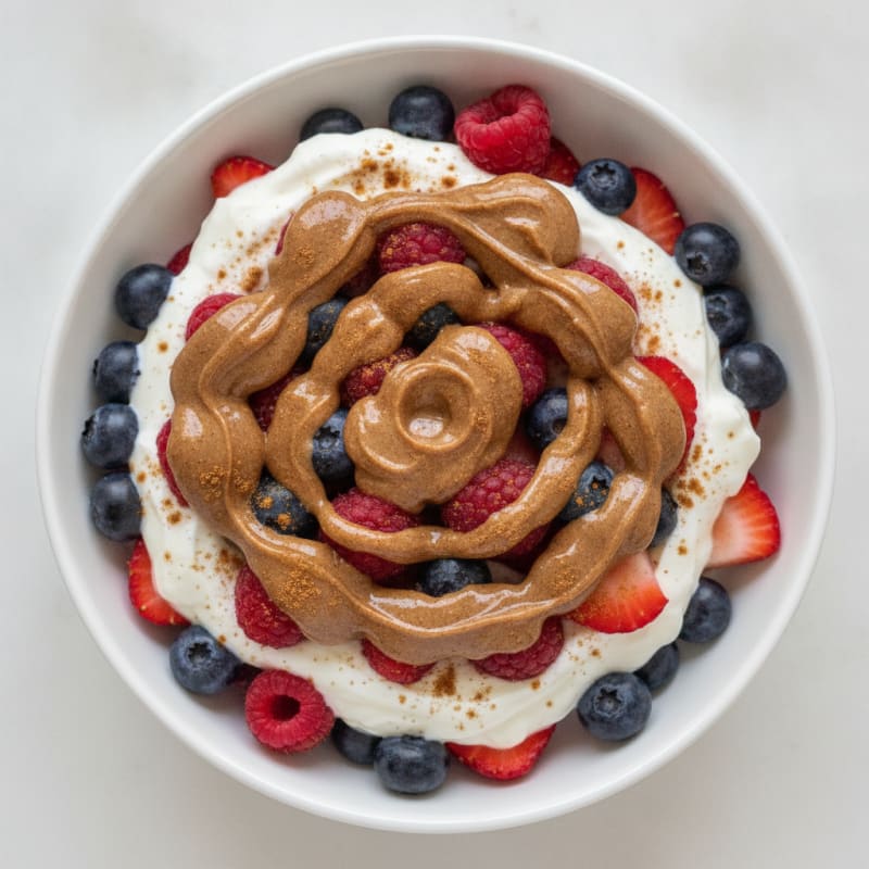 Greek Yogurt Protein Parfait with Mixed Berries and Almond Butter